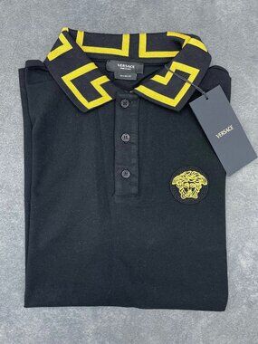 Versace Men’s Black Medusa Polo Shirt Tailor Fit- Size Small